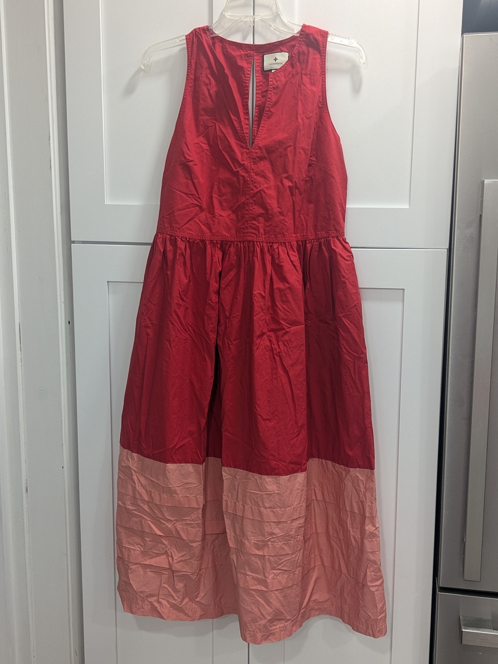Tuckernuck Red and Light Pink Colorblock Sleeveless Midi Dress
